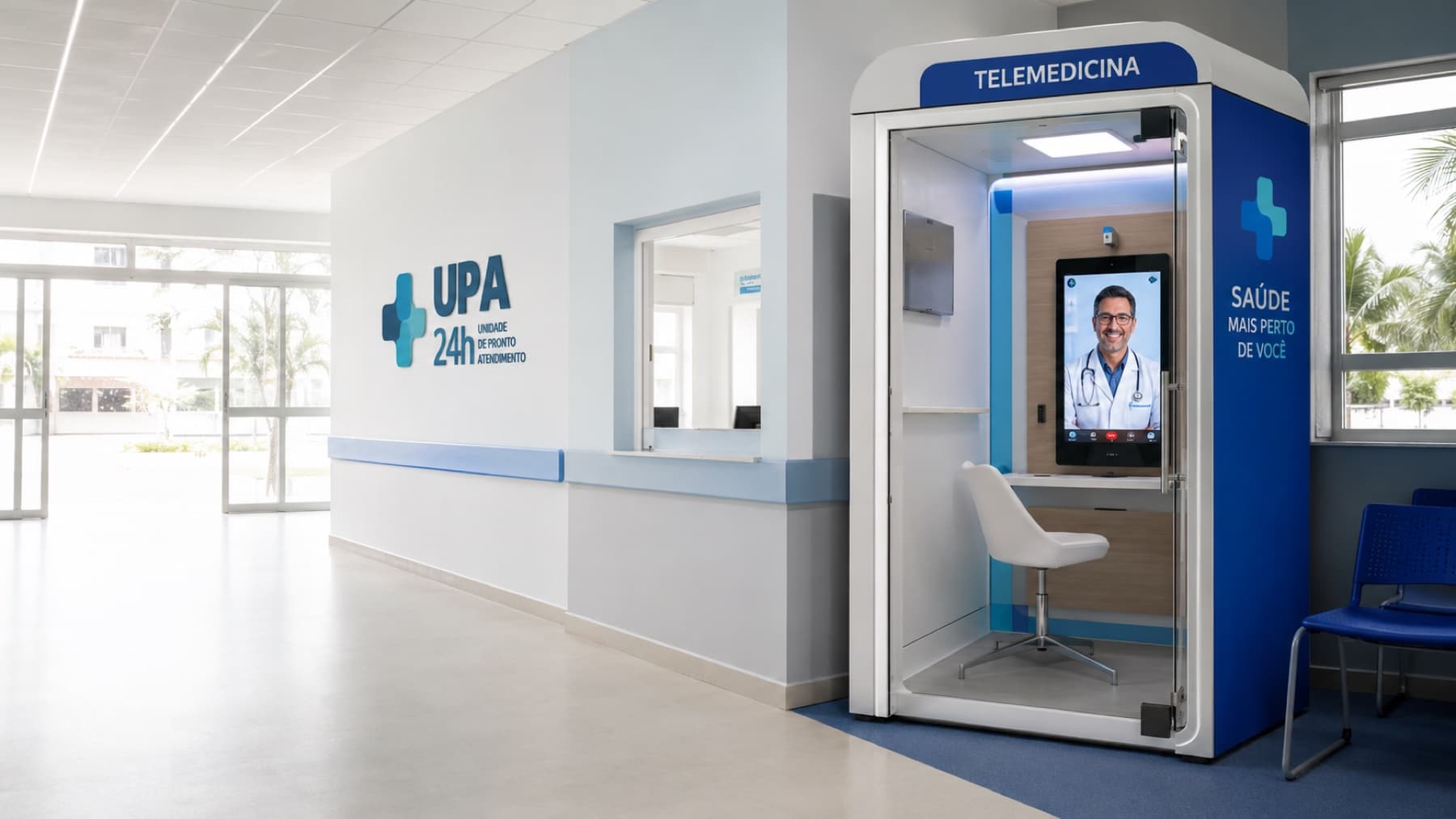 Cabine de atendimento remoto instalada em uma unidade de saúde